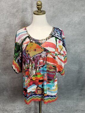 Alberto Makali Maximalist Crinkle Top Size XL Multicolor Bold Abstract Art Print